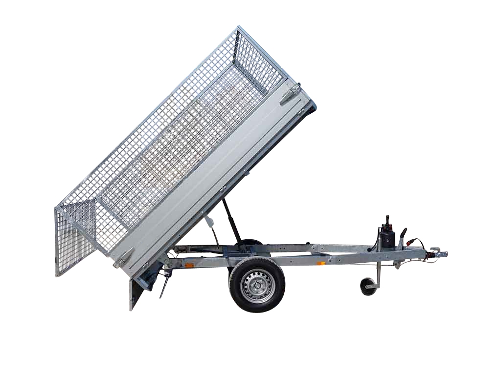 Anssems PKW Anhänger Heckkipper 1350 kg, Ladefläche 2,51 x 1,50 m - Handhydraulik - mit Gitteraufsatz