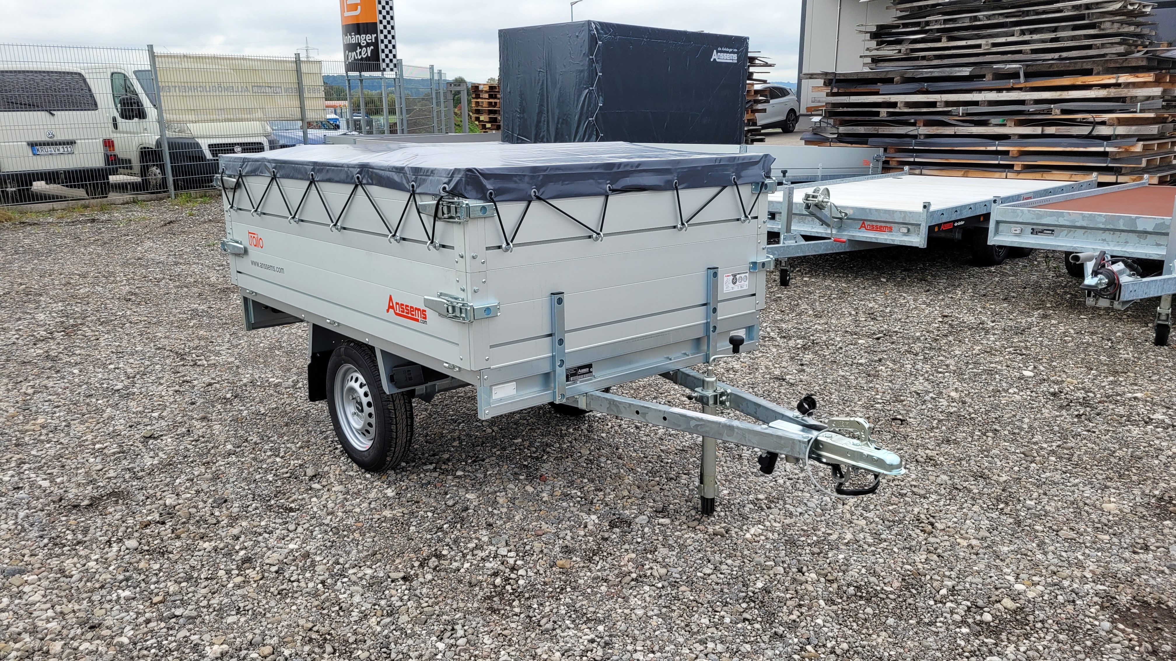 Anssems Hochlader Alu PLT 750 kg, Ladefläche 2.11 x 1.32 m Komplettangebot, Aufsatzbordwände und Flachplane