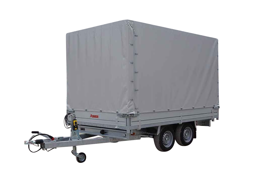 Anssems PKW Anhänger 3-Seitenkipper 3000 kg, Ladefläche 3,05x 1,78 m - Elektrisch - mit Planenaufbau 1,80 m