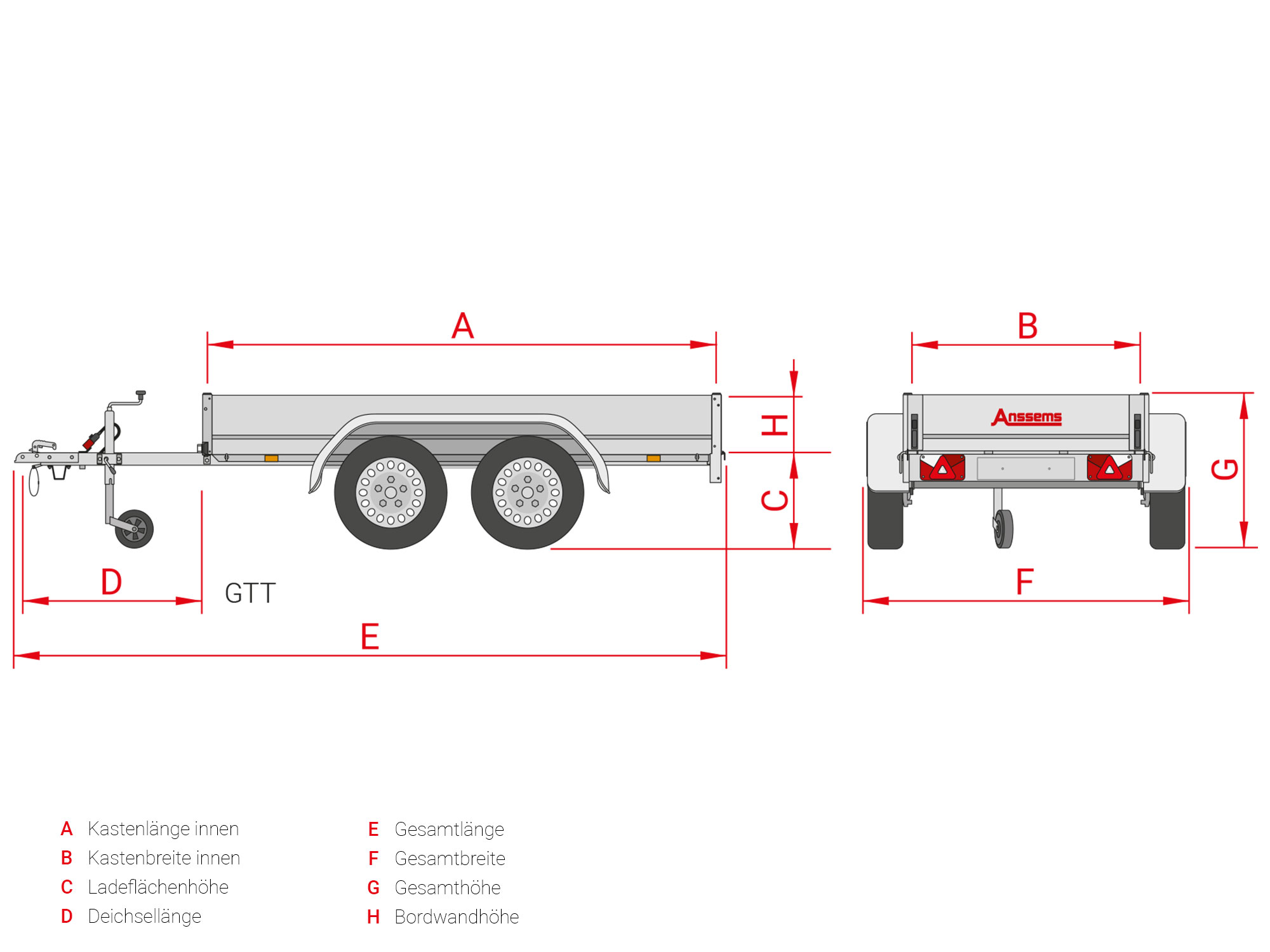 Anssems PKW Anhänger Tieflader Alu 750 kg, Ladefläche 2,51 x 1,26 m  ungebremst