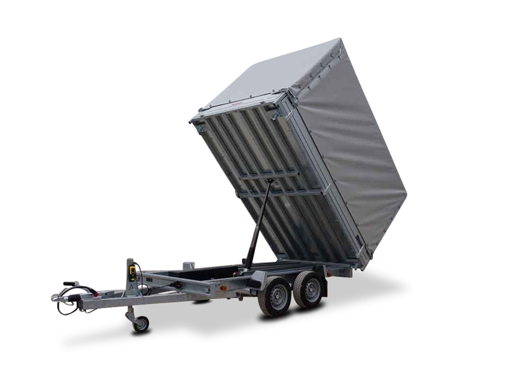 Anssems PKW Anhänger 3-Seitenkipper 2500 kg, Ladefläche 3,05x 1,78 m - Elektrisch - mit Planenaufbau 1,80 m