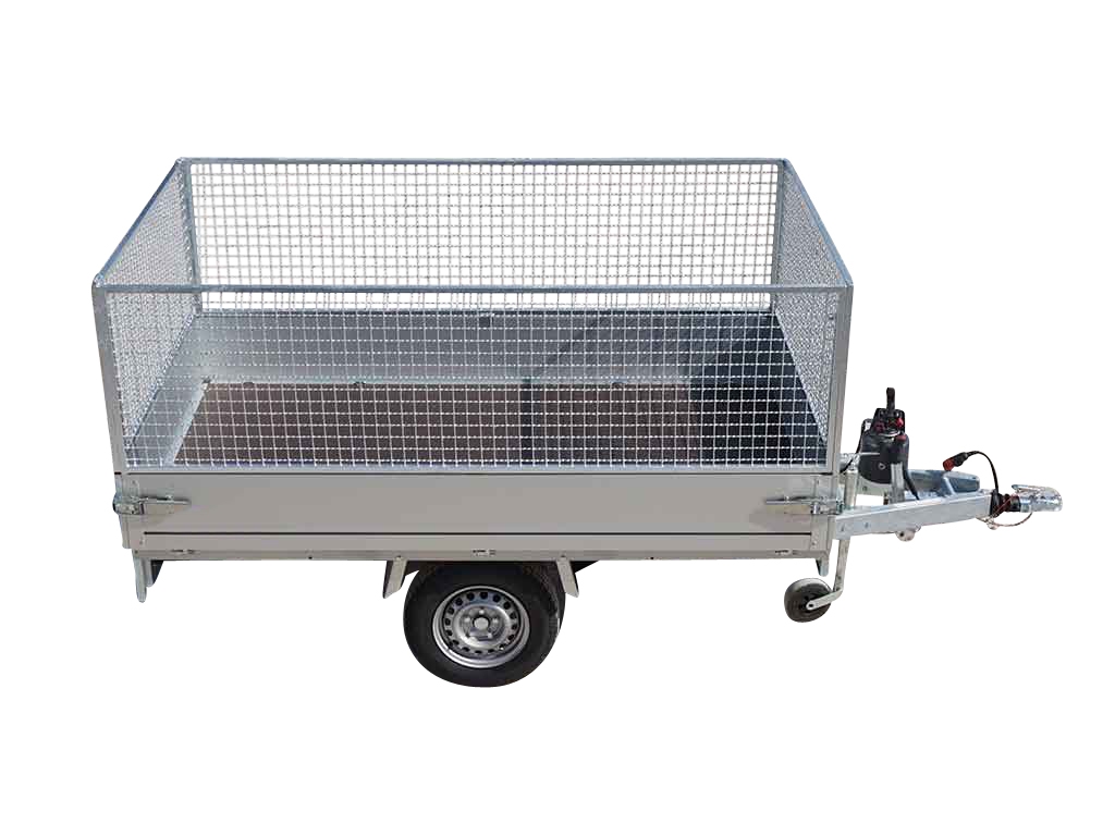 Anssems PKW Anhänger Heckkipper 1350 kg, Ladefläche 2,51 x 1,50 m - Handhydraulik - mit Gitteraufsatz