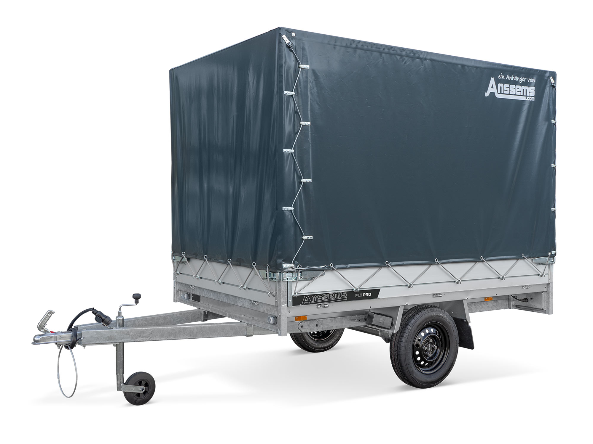Anssems PKW Anhänger Hochlader Alu PLT-1 PRO 750kg, Ladefläche 3,05 x 1,50 m ungebremst mit Aktionsplane 1,65m