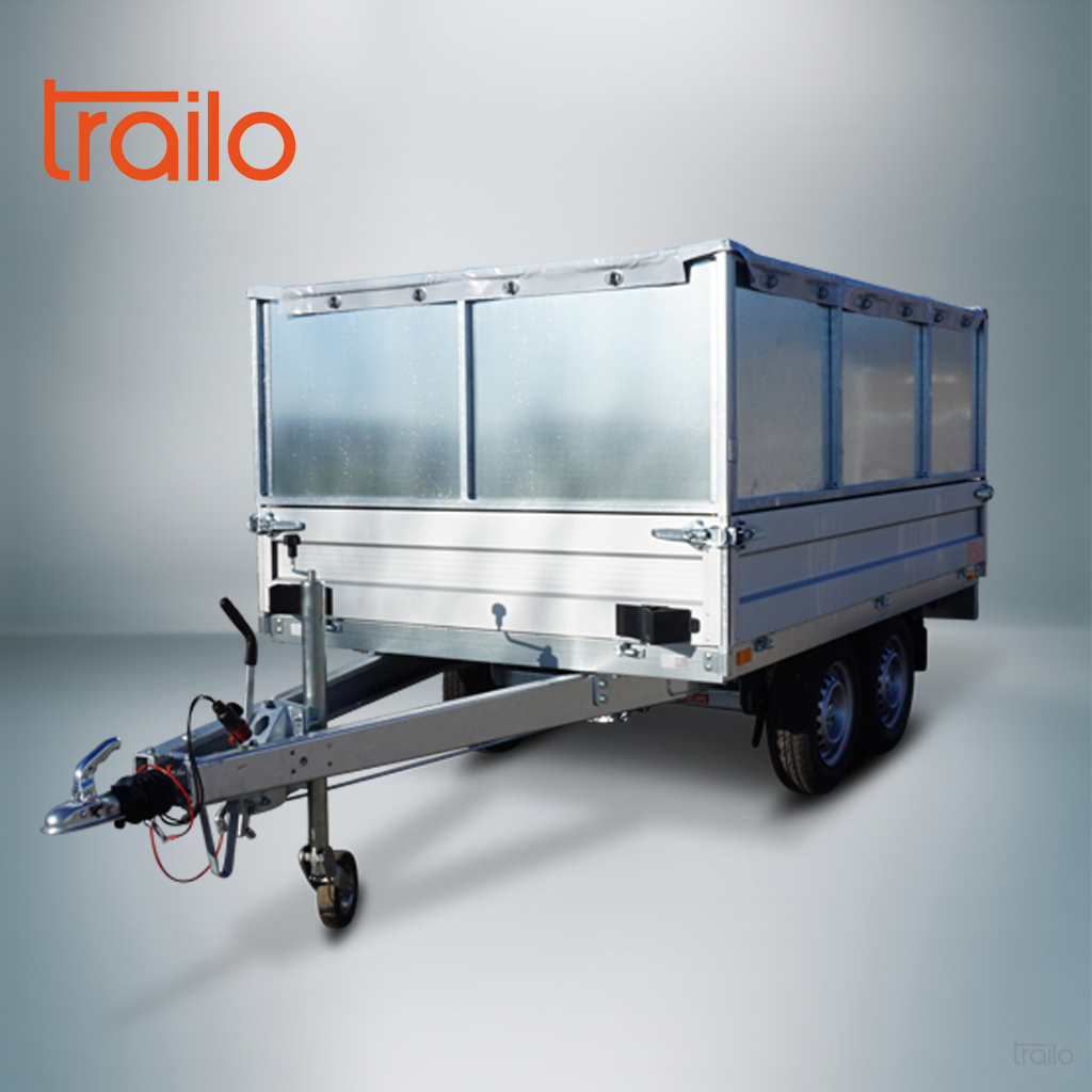 trailo PKW Anhänger Hochlader HL 2616-27, 2700 kg, Ladefläche 2,65 x 1,65 m - mit Blechaufsatz und Plane