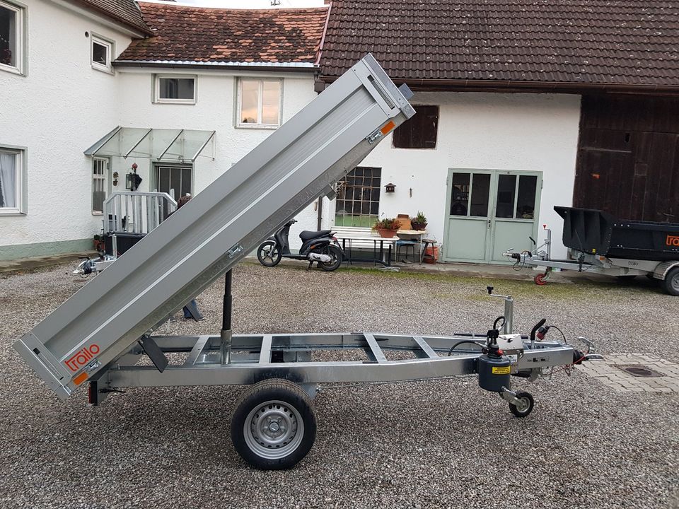 trailo PKW Anhänger Heckkipper RWK2515-13H, 1350kg, Ladefläche 2,54 x 1,47 m - Akkuschrauberhyraulik + Handhydraulik