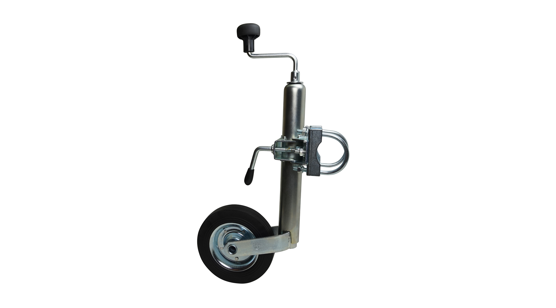 Anhängerersatzteil Stützrad mit Stützradschelle und Klemmhalter für runde Zugdeichsel, 70 mm