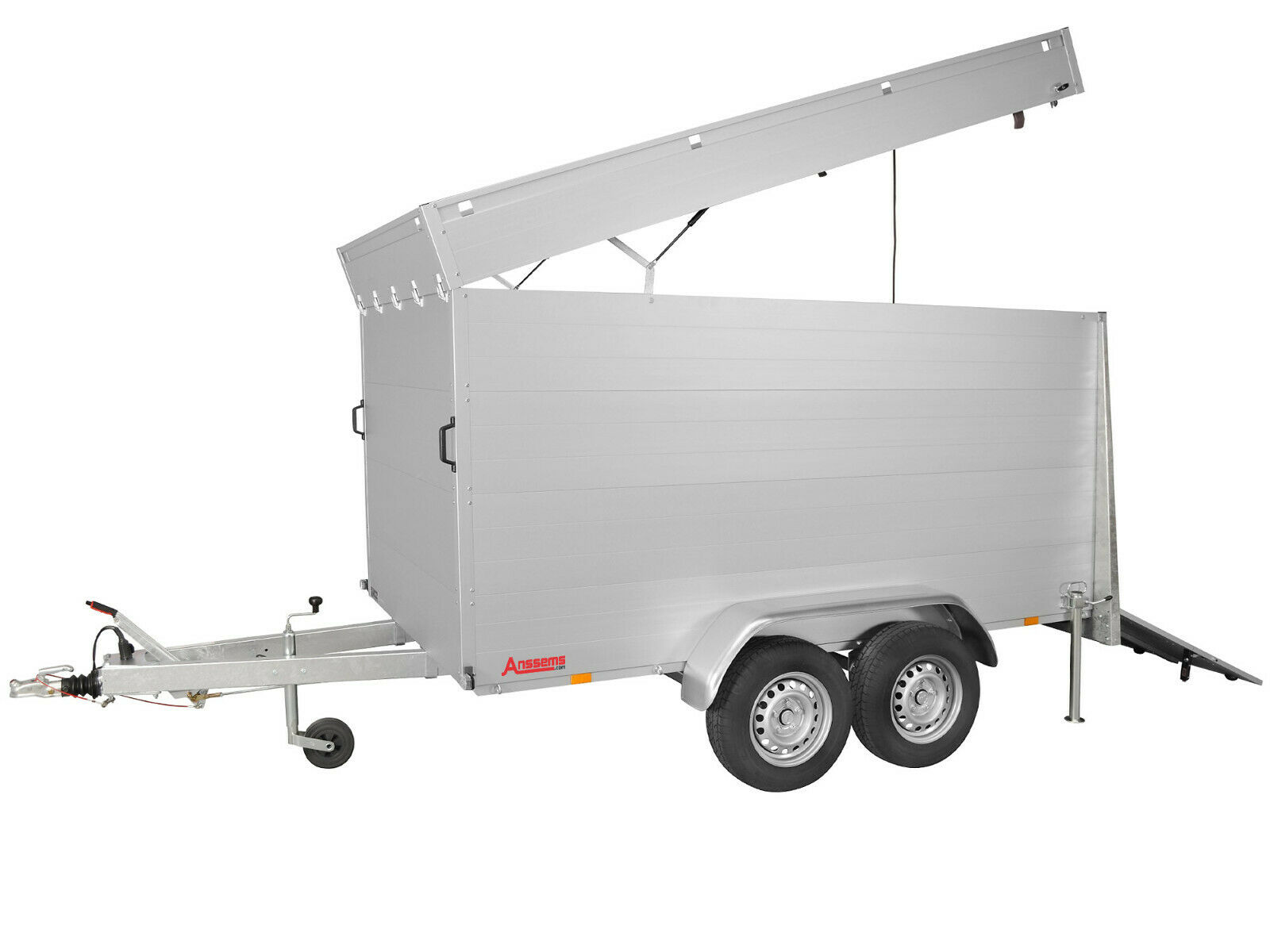 Anssems Kofferanhänger mit Klappdach und Rampe 2500 kg, Ladefläche 3,01 x 1,51 m, Innenhöhe 1,53 m Anssems Kofferanhänger mit Klappdach und Rampe 2500 kg, Ladefläche 3,01 x 1,51 m, Innenhöhe 1,53 m