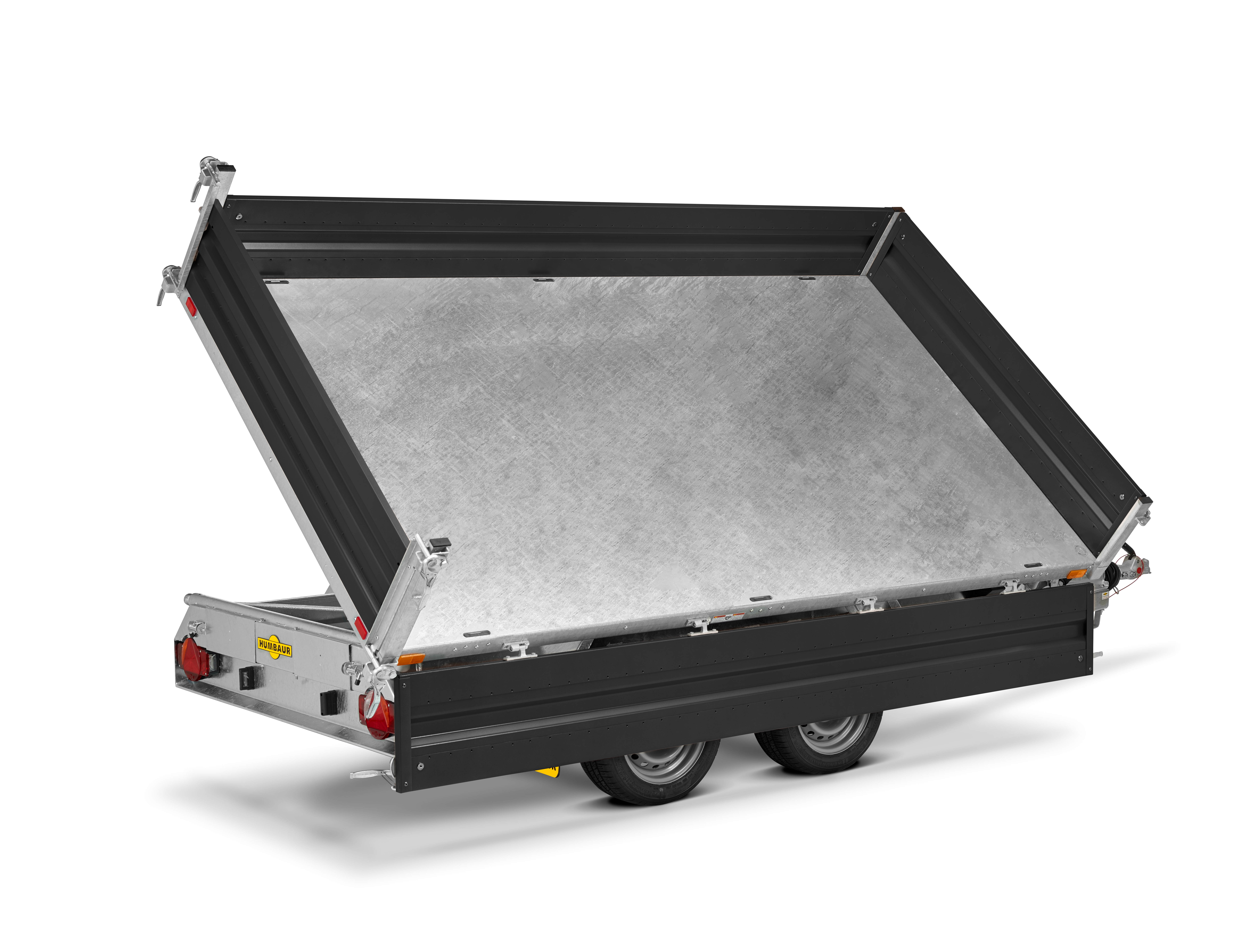 Humbaur HTK 3000.31 mit Stahlbordwände schwarz 3-Seitenkippe3000kg, 3140mm x 1750mm, Elektro + Handhydraulik