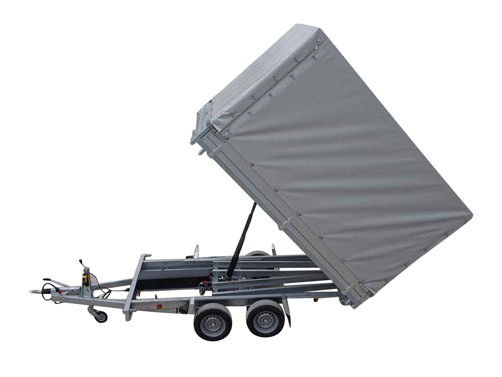 Anssems PKW Anhänger 3-Seitenkipper 2500 kg, Ladefläche 3,05x 1,78 m - Elektrisch - mit Planenaufbau 1,80 m