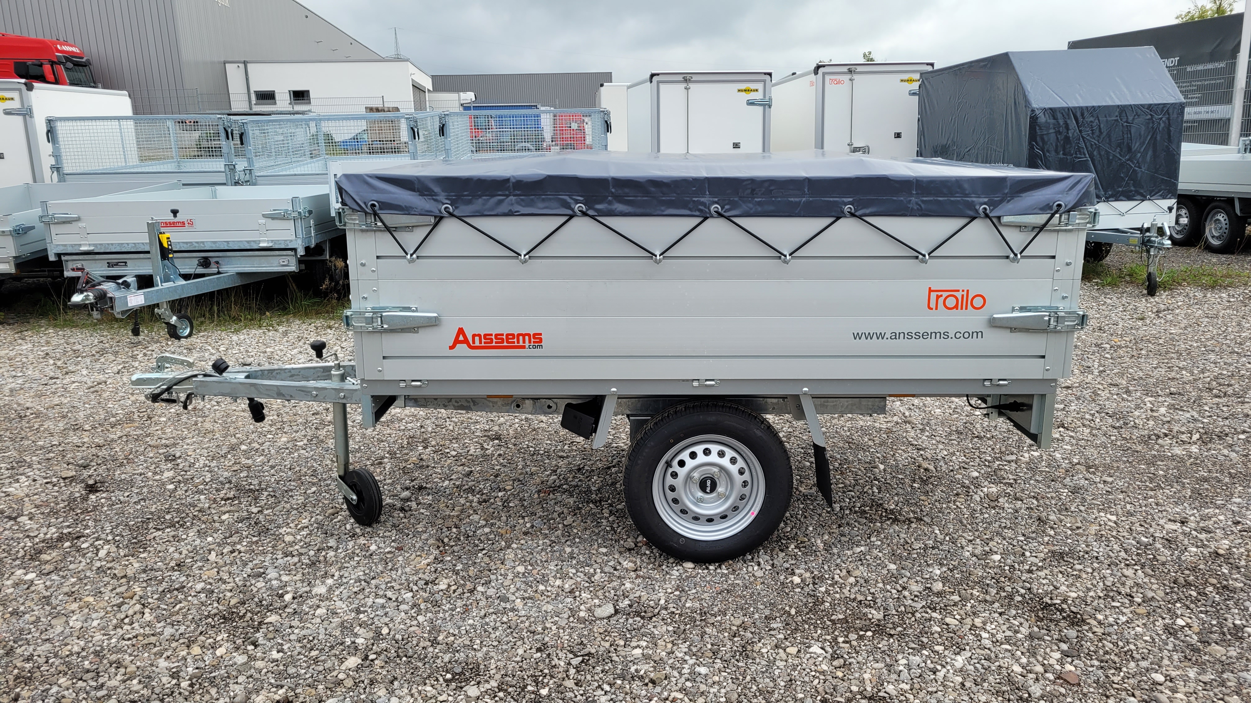 Anssems Hochlader Alu PLT 750 kg, Ladefläche 2.11 x 1.32 m Komplettangebot, Aufsatzbordwände und Flachplane