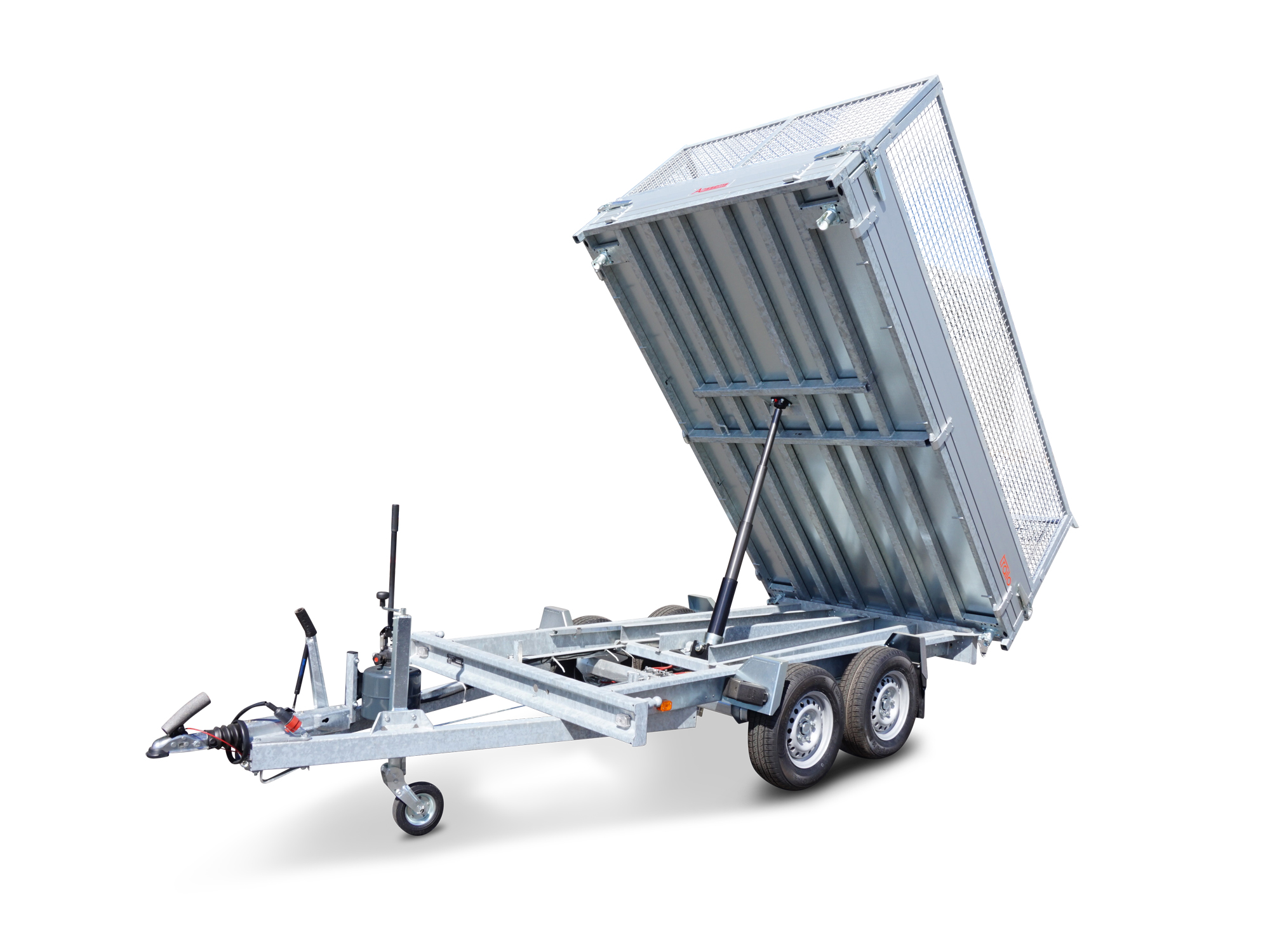 Anssems PKW Anhänger 3-Seitenkipper 2500 kg, Ladefläche 3,05x 1,78 m - Handhydraulik - mit Gitteraufsatz